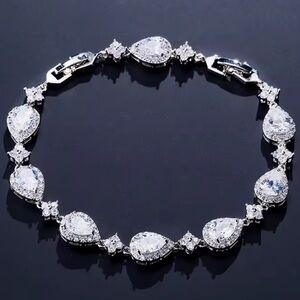 Zircon adjustable Wedding Sterling Silver Teardrop Bracelet